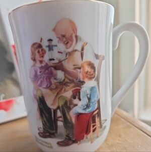 Norman Rockwell Coffee Mug The Toymaker Vintage 1982 Cup Gold Trim